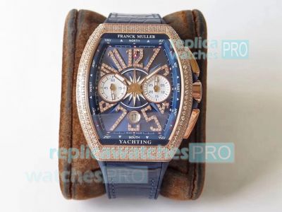 Swiss 7750 Franck Muller Vanguard Yachting V45 Rose Gold Diamond Bezel Watch